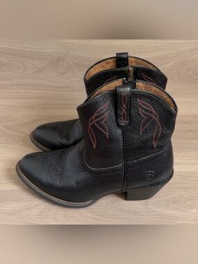 Ariat Womens Darlin 10017325 Black Leather Pull On Cowboy Western Boots Sz 7.5 B